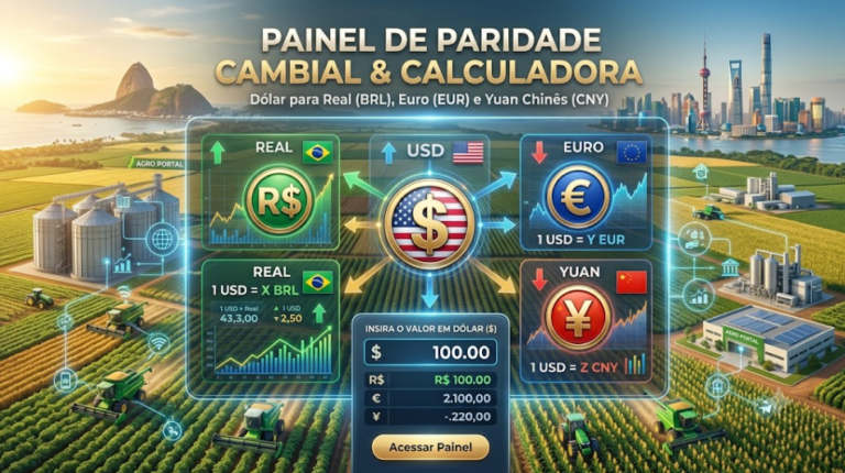 Painel e calculadora de paridade cambial dolar,euro,cny, reais